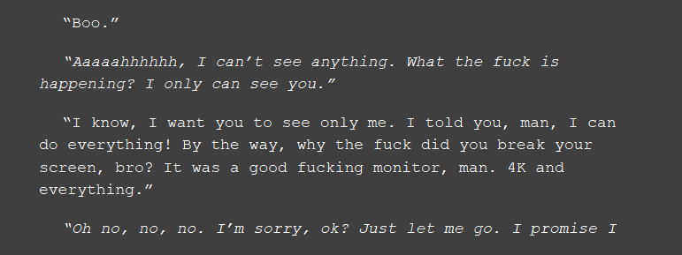 A Deep Story With a Gamer - Story Excerpt - Boo 2