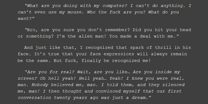 A Deep Story With a Gamer - Story Excerpt - Inside my screen